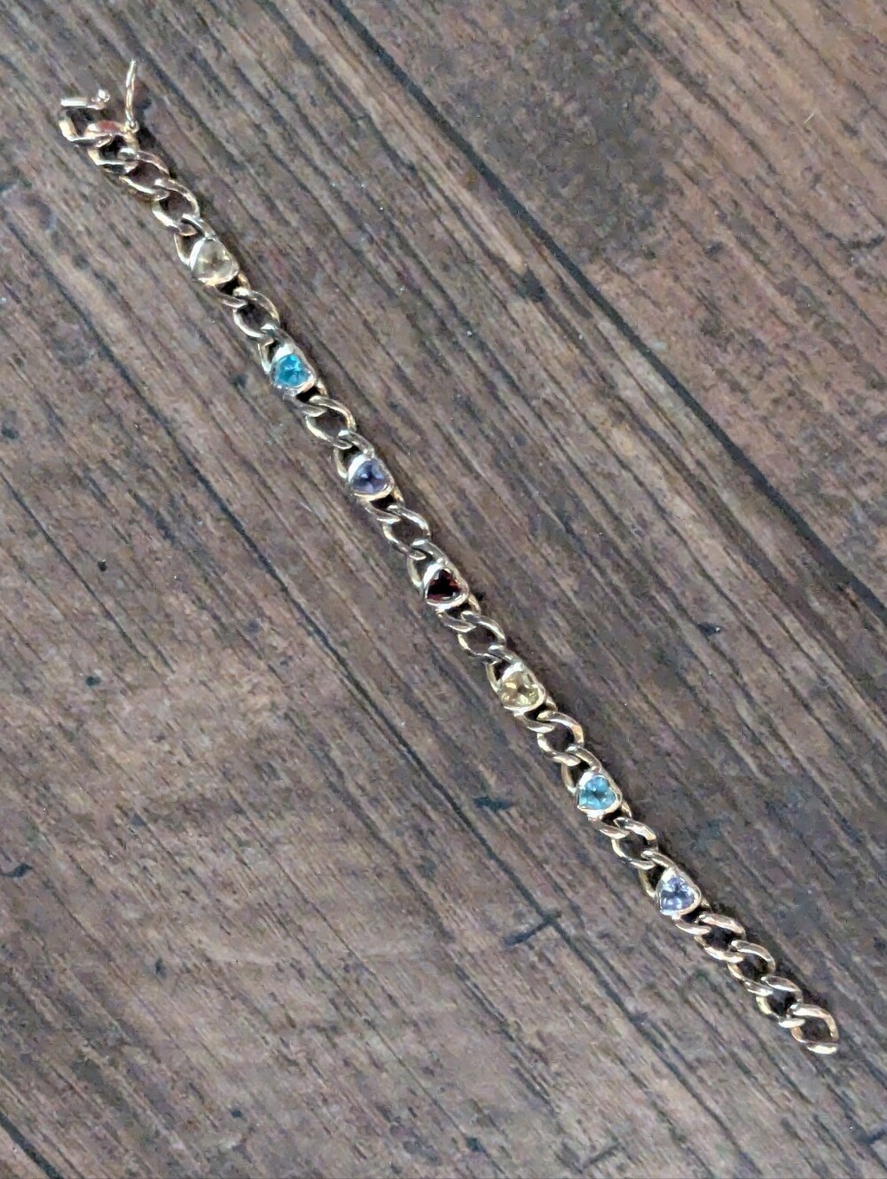 Heart Cut Multi-Gemstone Tennis Curb Link Bracelet 14k Gold Vermeil S. Silver - Picture 5 of 13
